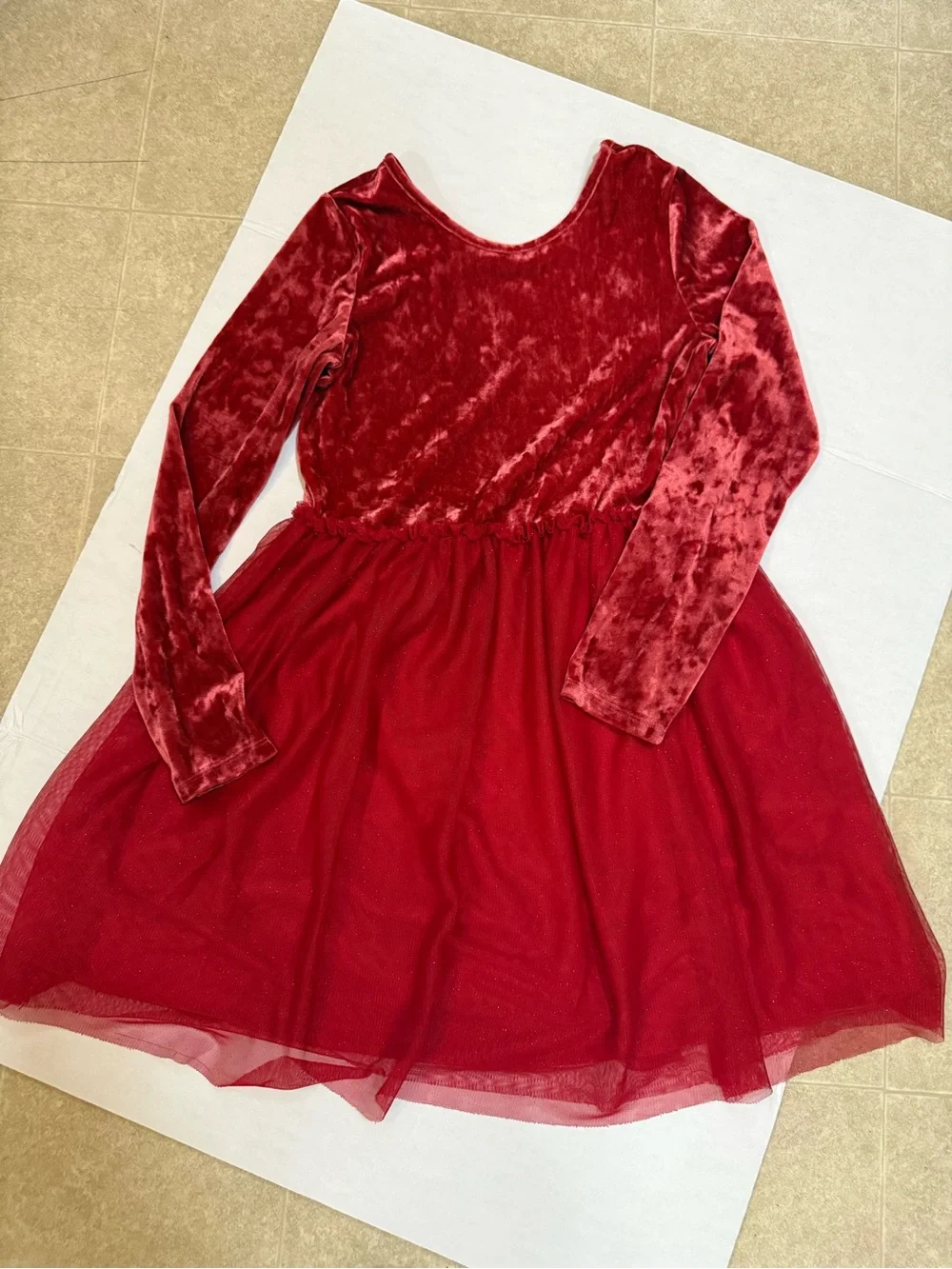 Cat & Jack Crimson Red Velvet & Tulle Party Dress